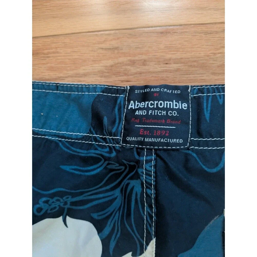 Vintage Abercrombie and Fitch Board Shorts Size 30 Blue White Hibiscus